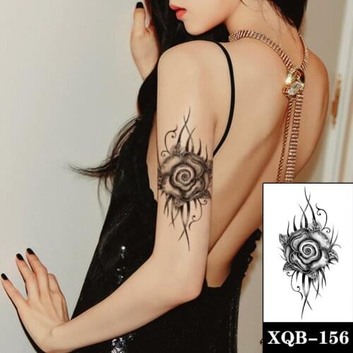 Temporary Tattoo Stickers Sexy Rose Flowers Vine Totem Line Design Fake Tattoos Waterproof Tatoos Arm Large Size for Women Girl