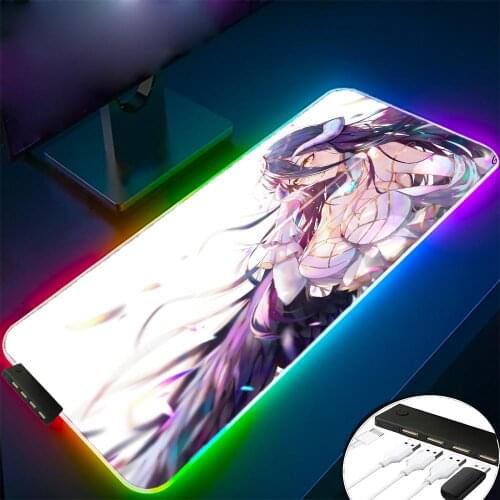 XGZ Anime Overlord Girl Mouse Pad RGB Gaming Accessories 4 Ports USB Hub LED Soft Expansion Laptop PC Gamer Keyboard Desk Mat
