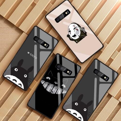 Cute Cartoon Happy Totoro Tempered Glass Phone Case for Samsung Galaxy S8 S9 S10 S20 Plus J4 J6 J8 2018 NOTE 8 9 10