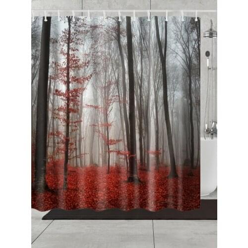 3D Forest Trees Printed Shower Curtains Bathroom Curtain Frabic Waterproof Polyester Bath Curtain With Hooks