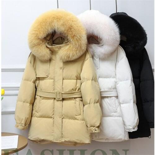 2020 New down Jacket Women Long Waist Big Fur Collar Fashion Korean Style Duck down a Warm Coat