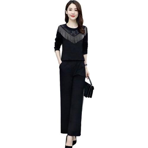 Autumn 2 piece set 2020 spring Tassel Sweater Set Runway women Long Sleeve Tops+Trousers Tracksuit women Fashion Two piece set