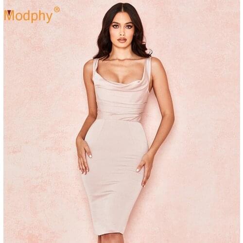 Elegant Pink WomenS Dress Sexy Sleeveless Bodycon Club Celebrity Evening Party Dress Female 2020 Summer Fashion New