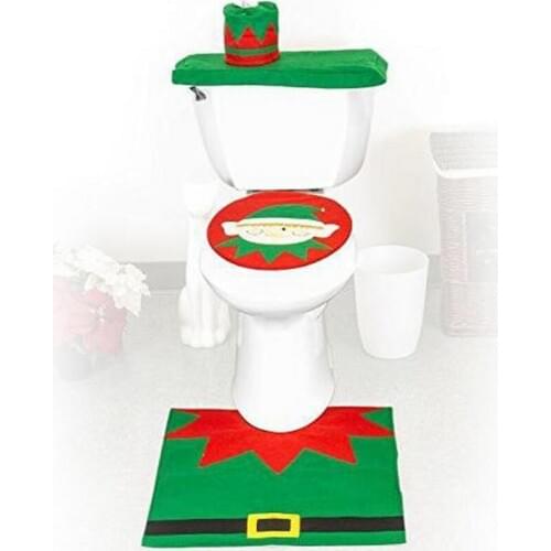 1 Set Christmas Decoration Christmas Elves Toilet Seat Cover & Rug 3 pcs Bathroom Set Christmas Decorations For Home Xmas Decor