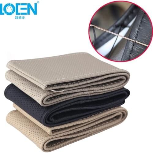 1PC Hand Sewn Leather Steering Wheel Cover 38CM For Toyota Hyundai Chevrolet Honda Peugeot Lada Skoda Kia Universal Car
