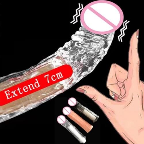 18CM Reusable Condoms Penis Extender Sleeve Delay Ejaculation Crystal Condom Sex Toys For Men Intimate Goods Sex Products