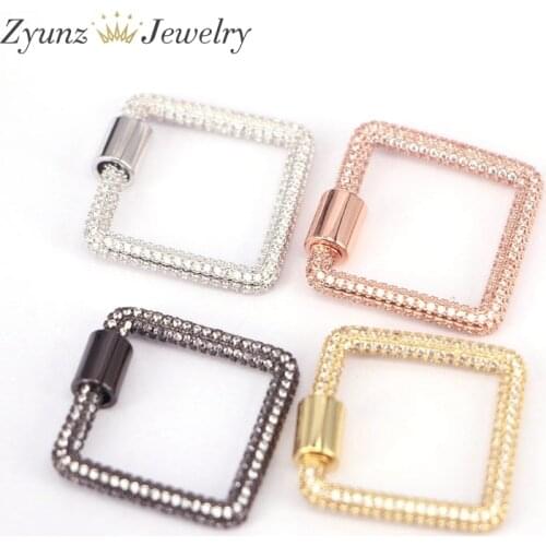 5PCS, Clear CZ Micro Pave Crystal Zirconia Sqaure Clasp, Screw Metal Clasps, Necklace Connector Clasps