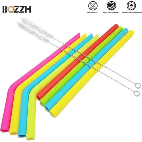 BOZZH 8pcs Reusable Silicone Straws Food Grade Silicone Flexible Bent Straight Straws Cleaning Brush For 20 OZ Tumbler