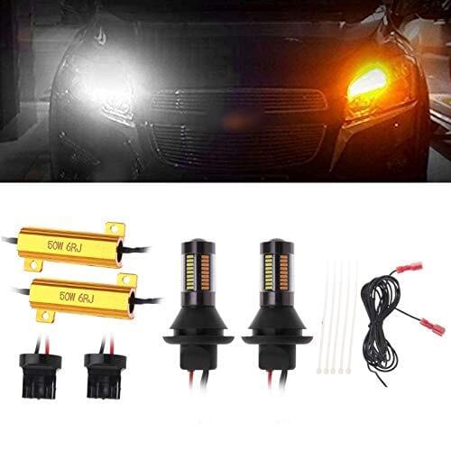 White/Amber Switchback LED Bulbs Kit Car 1156 BA15S/BAU15S/7440/3156 66 SMD Turn Signal Light Error Free Canbus w/ Resistor DRL