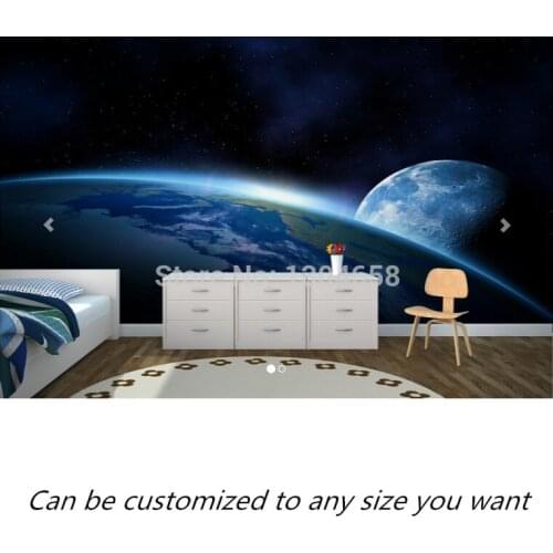 Free shipping custom murals Earth and Moon Space Wallpaper Mural bedroom, living room TV backdrop wallpaper
