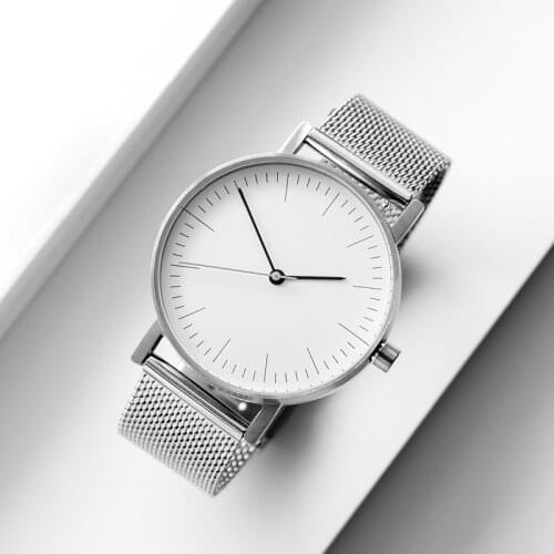BIJOUONE Ultra-Thin Steel Strap Artistic Waterproof Minimalist Mens Quartz Watch Bauhaus Womens Watch