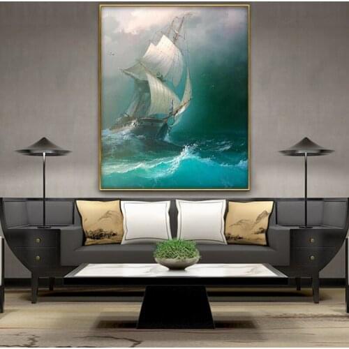 DIY digital painting sailboat seascape art living room decoration painting adult hand-painted decompression painting