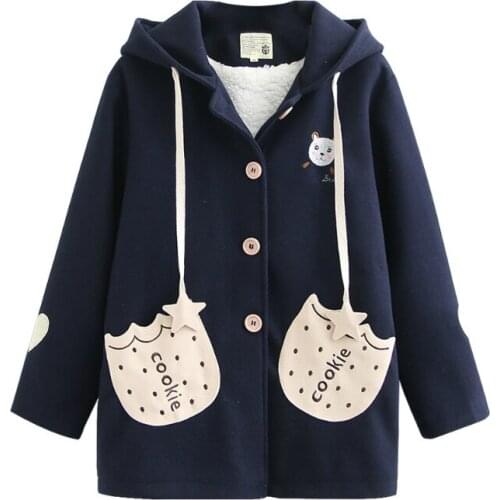 Merry Pretty Winter Mori Girls Long Jacket Women Bear Embroidery Kawaii Wool Coat Student Warm Outwear Cute Fleece Overcoat