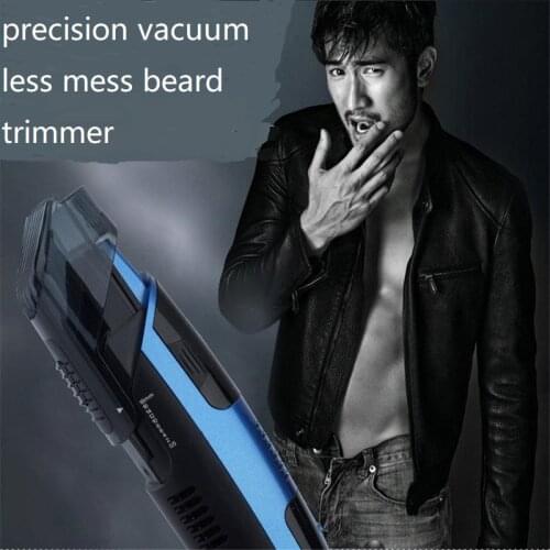 Electric Vacuum Beard Trimmer Less Mess Precision Shaver Men Groomer Facial Hair Removal Moustache Styling Clipper Razor Cutter