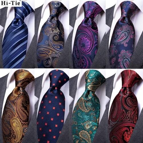 Hi-Tie Silk Wedding Tie For Men Fashion Luxury Paisley 160cm long High Quality Mens Gift Ties Cravatas Hanky Cufflinks Bussiness