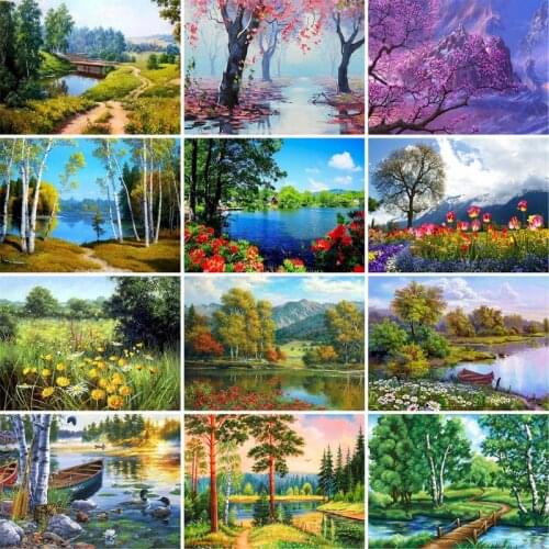 GATYZTORY Frame DIY Painting By Numbers On Canvas Oil Pictures For Adults River Landscape Coloring By Number Home Decoration