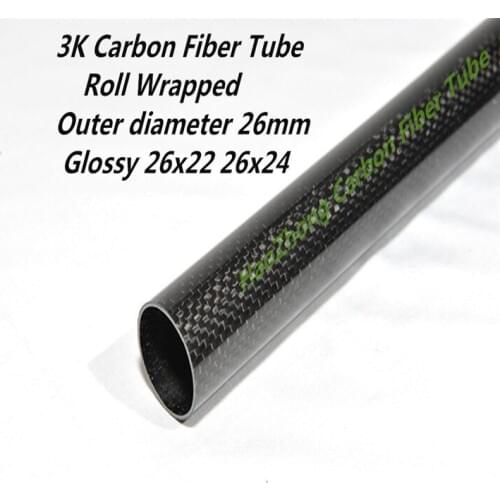 Glossy 1000mm 3k Carbon Fiber Tube/Pipes OD26mm ID 22mm 24mm (Roll Wrapped) Light Weight, High Strength