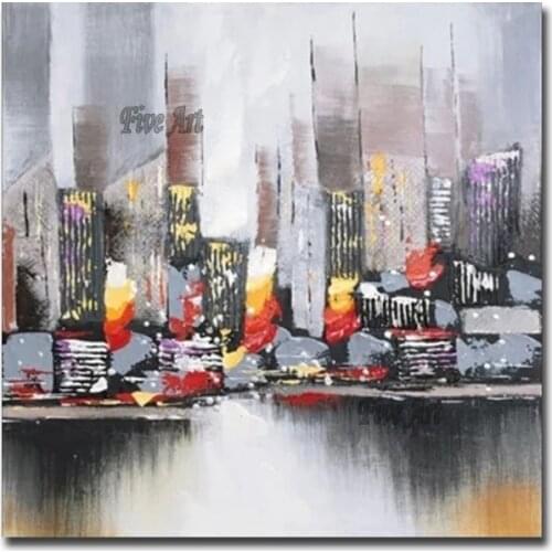 City Building Modern Art 100% Hand-painted Outdoor City Scenery Oil Painting Canvas Wall Decor Canvas Art Unframed Showpieces