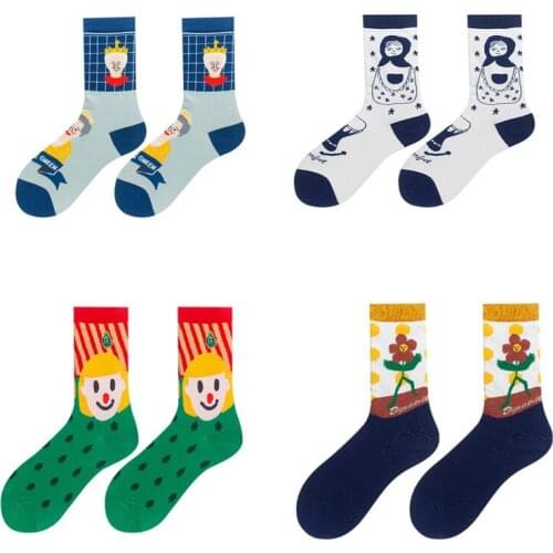 Harajuku Skateboard Socks Women Man Socks Funny Cute Cartoon Creative Color Socks Cotton Couple Stockings Happy Japanese