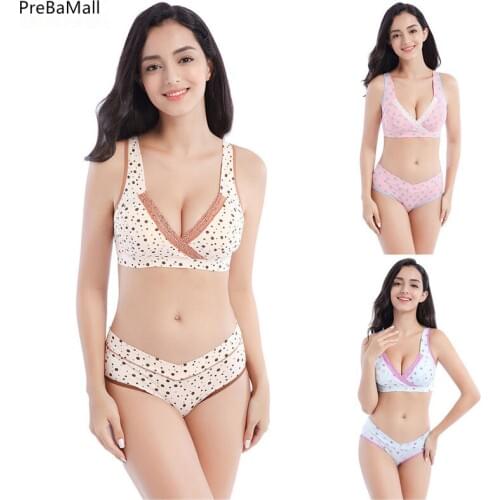 Cotton Maternity Nursing Bras Set For Pregnancy Women Underwear Breastfeding Bra+Short 2 Pcs Soutien Gorge Allaitement E0065