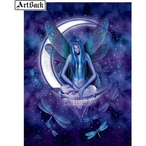 Full square / round drill diamond painting woman dragonfly moon wings 5d diy diamond embroidery diamond mosaic decoration kit