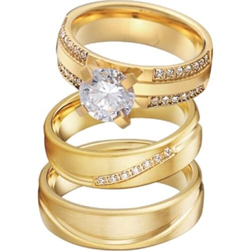 Designer Wedding Band Couple Rings sets mens jewelry bridal 3pcs Alliance Gold Color Love Engagement Rings for women