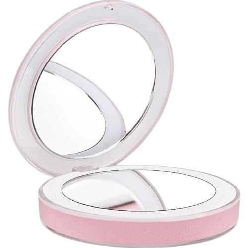 10 Lights LED Mini Makeup Mirror 1X 3X Magnify Hand Held Fold Small Portable Micro USB Connect Cable Built-in Battery Chargeable