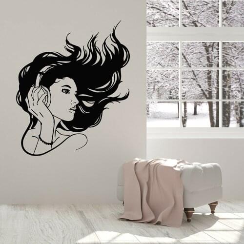 Music Wall Decor Wall Decal Sexy Girl In Headphones Listening Music Wall Stickers Vinyl Home Bedroom Decoration Accessories X569