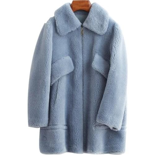 2020 New Sheep Shearing Overcoat Girls Long Fund Loose Lapel Haining Grain Lamb Fur Grass Loose Coat