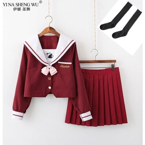 New Red JK Uniform Autumn Summer Japanese School Uniforms High School For Girls Sailor Pleated Skirt JK Sets Cosplay Costume