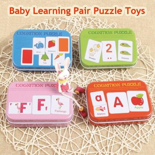 Baby Cognition Puzzle Toys Iron Box Montessori Matching Game Cognitive Cards Infant Educational Puzzles For Children Baby Gift