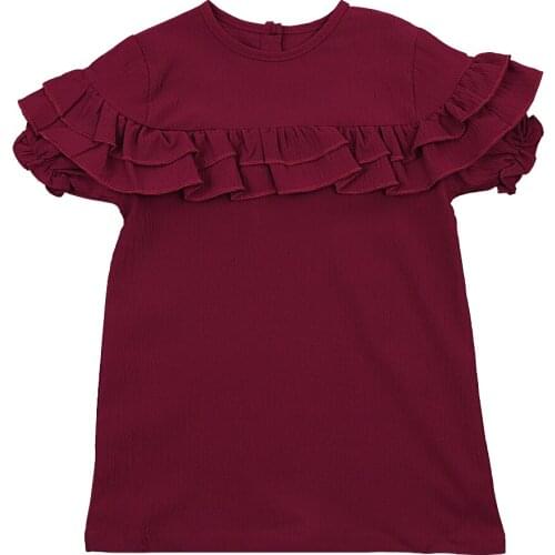 1-4T Toddler Baby Girls Solid Color Dress, Childrens Ruffled Lace Tops Crew Neck T-shirt Skirt for Kids Summer