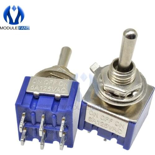 ON-ON 120VAC 6A 6mm Toggle Switch Single Pole Double Throw SPDT 1/4 Inch Mounting 13*12.7MM 3 Positions 6Pin 6 Pin
