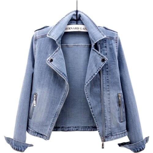 Autumn Fashion Elasticity Vintage Denim Jacket Women Plus Size Slim Suit Collar Long Sleeve Short Jeans Coat Female 3XL H1275