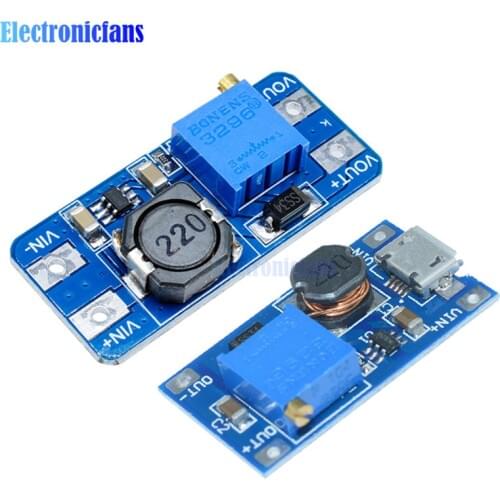 Diymore 1PCS MT3608 DC-DC Adjustable Boost Module 2A Boost Plate Step Up Module with MICRO USB 2V-24V to 5V 9V 12V 28V