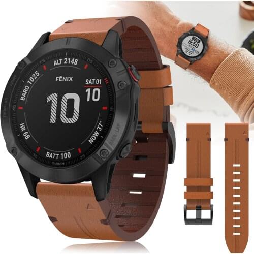 For Garmin Fenix 6 / 6 Pro Genuine Leather Band Strap Fenix 5 / 5 Plus Smart Watch Replacement Bracelet Belt 22mm Watchband