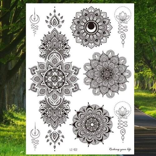 Henna Tattoo Stickers Temporary Tattoos for Girl Women Mandala Lotus Flowers Tatoo Waterproof Fake Tattoo Hand Arm Art Tatoo