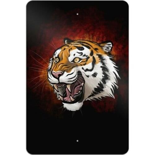 Vintage Metal Sign Tin Sign Fierce Tiger Home Bar Hotel Wall Decor Sign 12X8Inch
