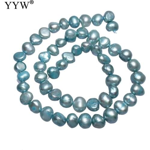 YYW Top Quality Cultured Potato Freshwater Pearl Beads cyan 7-8mm Approx 0.8mm Sold Per Approx 14.5 Inch Strand