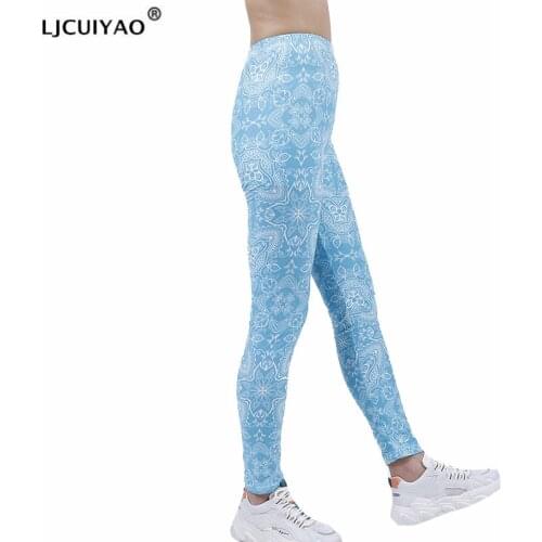 LJCUIYAO Geometric Pattern Womens For Leggins Slim Stretch Trouser Fitness Running Pants High Waist Sport Push Up Gym Clothing