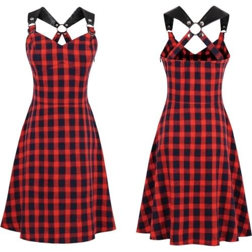 Women condole belt Plaid Dress A-Line Slim Dress Summer Beach Party Midi Dress платье