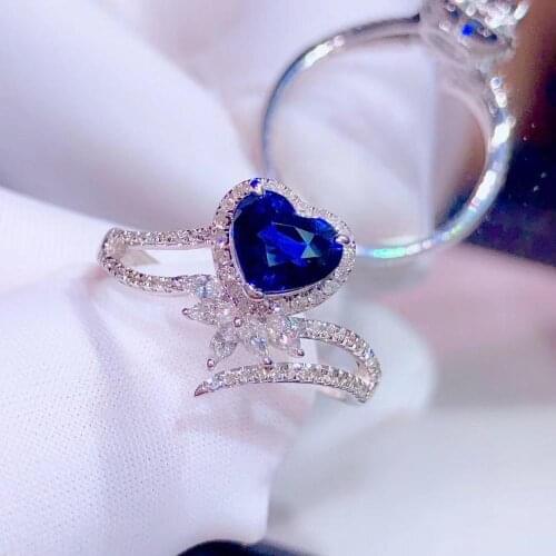 H725 Blue Sapphire Ring 1.11ct Real Pure 18 K Natural Unheat Royal Blue Sapphire Gemstone Diamonds Stone Female Ring