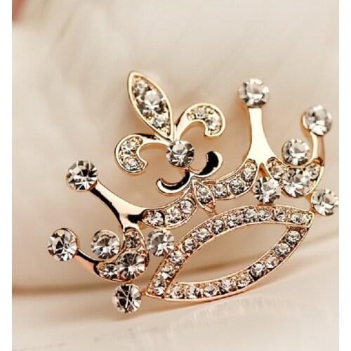 1PCS Fashion Color Crystal Brooch Luxury Retro Gold Crown Brooch For Female Zircon Mosaic Rhinestone Brooch Pin