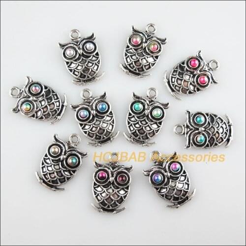 10 New Animal Charms Mixed Acrylic Owl Birds Pendants Tibetan Silver Tone 15.5x24mm