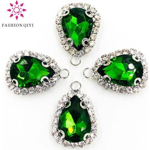 10x14/13X18mm Sliver bottom Grass green teardrop Single hole Crystal button sew on rhinestones diy Clothing/Garment Accessories
