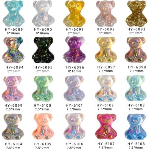 20pcs/lot Cute 3D Crystal Bear Nails Jewelry Mold Colorful Creative Silicone Small Bears for DIY Nail Art Tips Decor Accessories