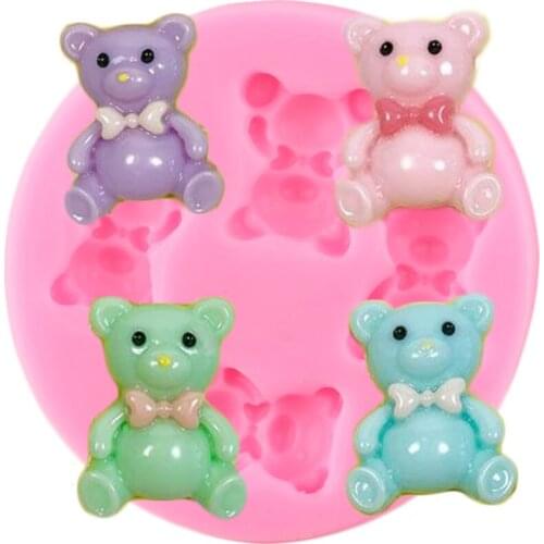 3D Cartoon Teddy Bear Silicone Mold Baby Birthday DIY Chocolate Fondant Molds Candy Resin Mould Cupcake Topper Decorating Tools