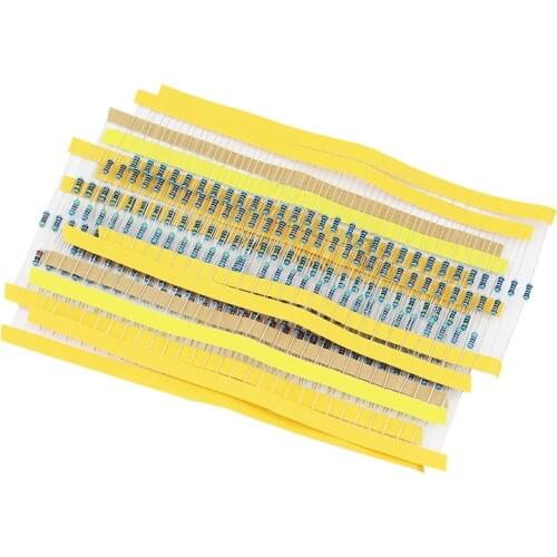 600pcs/lot 1% Resistor 1K 10K 100K 10R 100R 220R Each Value Metal Film Resistor Pack 1/4W Resistor Assorted Kit Set for