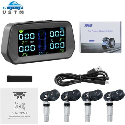 Car TPMS Tire Pressure Monitoring Alarm Sensor Solar Power Digital LCD Display Auto Security Alarm Systems For Cars