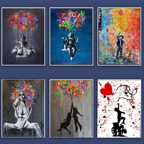 Banksy Balloon Girl Modern Abstract Graffiti Posters Street Art Cuadros Wall Art Pictures for Living Room Home Decor No Frame